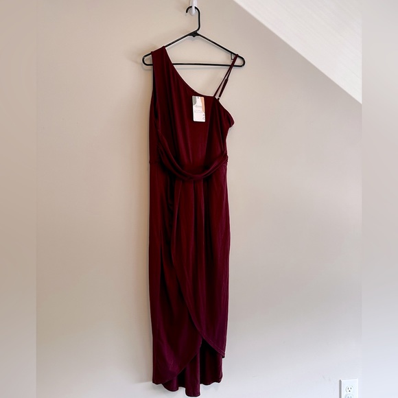 Women One Shoulder Spaghetti Strap Sleeveless Ruched Wrap Slit Sundresses - Picture 5 of 7